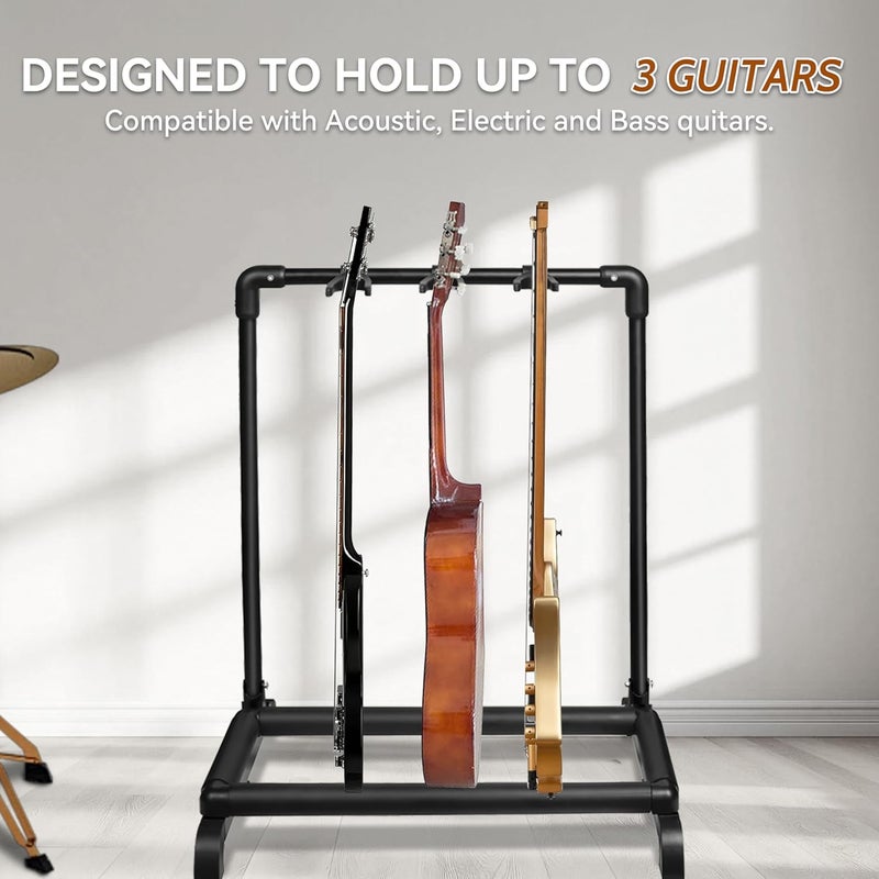 Azor 3 Multi Guitar Stand Rack with Folding Design 3 Holder Guitar Rack for Acoustic Electric Guitar, Bass, Soft Cushioning Sponge Protects Your Instruments - Image 2
